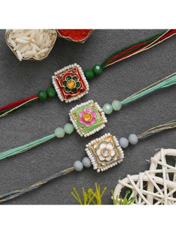 eCraftIndia - Multi-Color 3 Semi Precious Beautiful Flower Designer Rakhis & Roli Chawal Pack