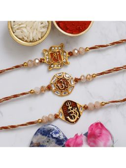 eCraftIndia - 3 Shri, Om, Om Trishul with Damru Religious Designer Rakhis & Roli Chawal Pack
