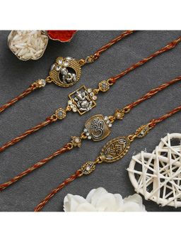 eCraftIndia - 4 Krishna, Ganesha, Om, Swastika Symbol Religious Rakhis with Roli Chawal Pack