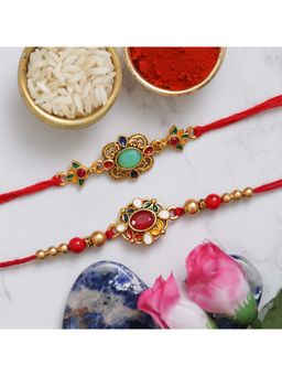 eCraftIndia - 2 Premium Stone Designer Rakhis with Roli Chawal Pack