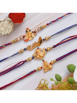 eCraftIndia - 4 Ganesha, Krishna, Flute, Peacock Feather Designer Rakhis & Roli Chawal Pack