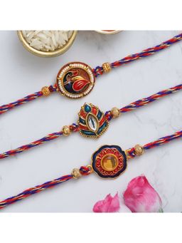 eCraftIndia - Multi-Color 3 Semi Precious Stone Designer Rakhis with Roli Chawal Pack
