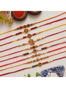 eCraftIndia - 9 Om, Ganesha, Swastik, Rudraksha, Pearls Designer Rakhis, Roli Chawal Pack
