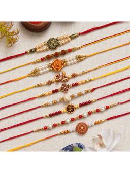eCraftIndia - 9 Shri, Rudraksha, Flower, Peacock, Om, Beads, Pearl Religious Designer Rakhis