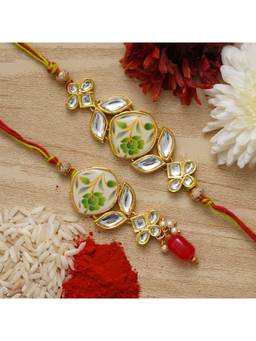 eCraftIndia - 2 Designer Floral Bhaiya Bhabhi Rakhi Set with Roli Chawal Pack