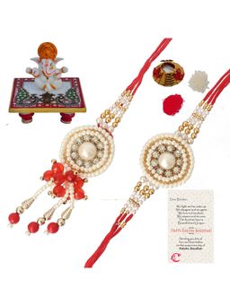eCraftIndia - Bhaiya Bhabhi Rakhi Set with Ganesha Idol Chowki & Roli Chawal Pack