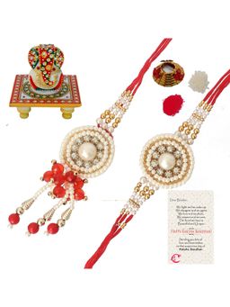 eCraftIndia - Bhaiya Bhabhi Rakhi with Ganesha Idol On Chowki & Roli Chawal Pack