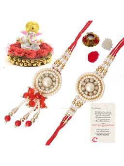eCraftIndia - Bhaiya Bhabhi Rakhis, Ganesha Idol On Decorative Plate, Roli Chawal