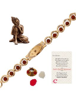 eCraftIndia - Religious Bracelet Rakhi with Resting Buddha Statue, Roli Chawal