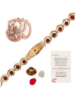 eCraftIndia - Designer Religious Bracelet Rakhi with Lord Ganesha with Om Metal Wall Hanging