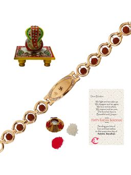 eCraftIndia - Religious Bracelet Rakhi with Ganesha Idol On Chowki, Roli Chawal Pack