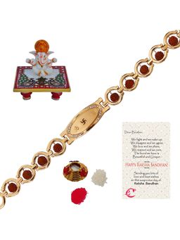 eCraftIndia - Religious Bracelet Rakhi with Ganesha Idol Chowki & Roli Chawal Pack