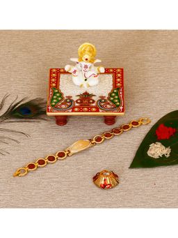 eCraftIndia - Religious Designer Bracelet Rakhi with Lord Ganesha Chowki & Roli Chawal Pack