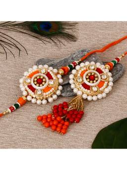 eCraftIndia - Designer Bhaiya Bhabhi Rakhi & Roli Chawal Pack, Raksha Bandhan Greeting Card