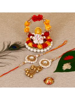eCraftIndia - Designer Bhaiya Bhabhi Rakhis with Lord Ganesha Idol & Roli Chawal Pack