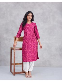 Fabindia - Wine Cotton Silk Ikat Long Kurta