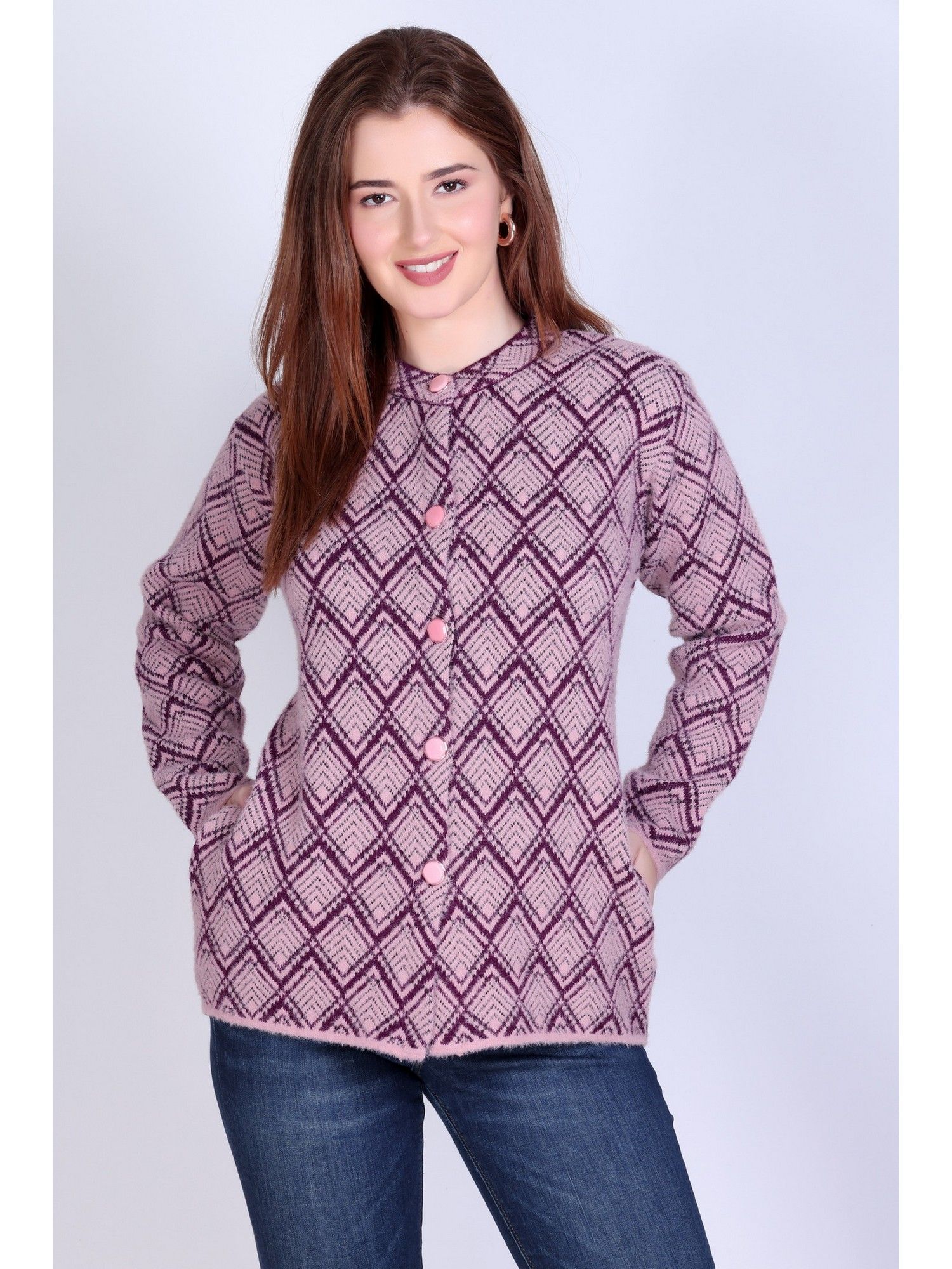 Woolen Pink Stylish Cardigan-image-15