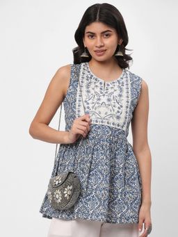 R&B - Embroidered Relaxed Blue Tunic