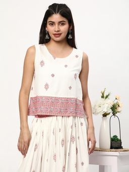 R&B - Printed Relaxed White Top
