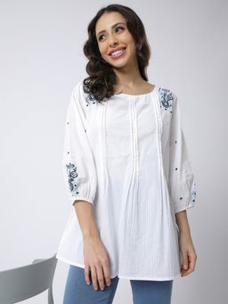 R&B - Embroidered Relaxed White Tunic
