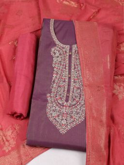 MEENA BAZAAR - Embroidered Lavender Unstitched Kurta with Unstitched Pant and Dupatta