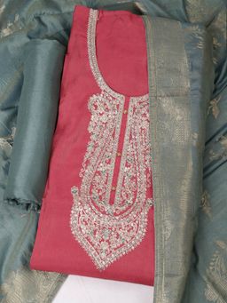 MEENA BAZAAR - Embroidered Pink Unstitched Kurta with Unstitched Pant and Dupatta