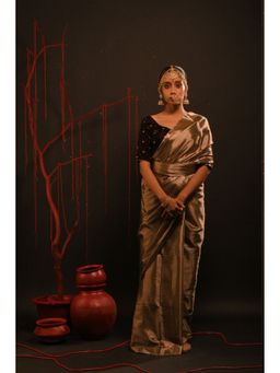 Huts and Looms - Bronze Gold Handloom Tissue Saree without Blouse