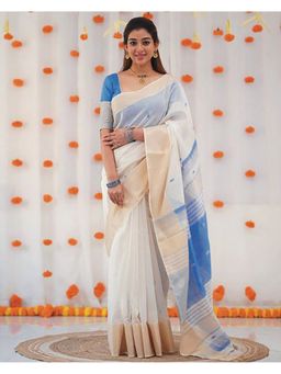 AMRUTKALA SAREES - White Designer Banarasi Silk Kanjivaram Saree with Unstitched Blouse