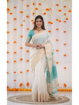 AMRUTKALA SAREES - White Banarasi Silk Kanjivaram Saree with Unstitched Blouse