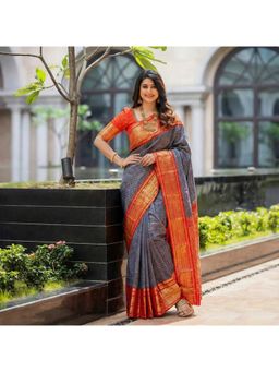 AMRUTKALA SAREES - Blue Designer Banarasi Silk Kanjivaram Saree with Unstitched Blouse