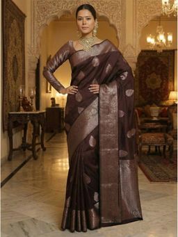 AMRUTKALA SAREES - Brown Designer Banarasi Silk Kanjivaram Saree with Unstitched Blouse