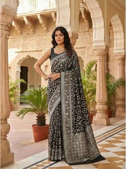 AMRUTKALA SAREES - Black Designer Banarasi Silk Kanjivaram Saree with Unstitched Blouse