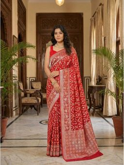 AMRUTKALA SAREES - Red Designer Banarasi Silk Kanjivaram Saree with Unstitched Blouse