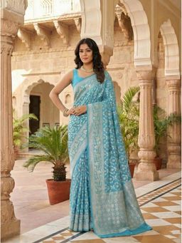 AMRUTKALA SAREES - Teal Designer Banarasi Silk Kanjivaram Saree with Unstitched Blouse