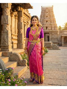 AMRUTKALA SAREES - Pink Designer Banarasi Silk Kanjivaram Saree with Unstitched Blouse