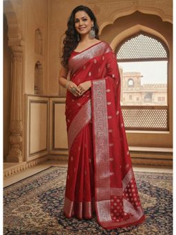 AMRUTKALA SAREES - Red Designer Banarasi Silk Kanjivaram Saree with Unstitched Blouse