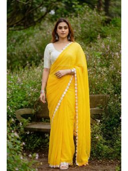 AMRUTKALA SAREES - Yellow Designer Linen Silk Printed Saree with Unstitched Blouse