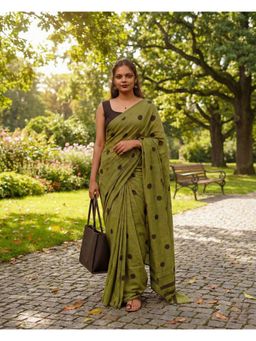 AMRUTKALA SAREES - Green Designer Linen Silk Printed Saree with Unstitched Blouse