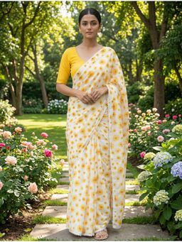 AMRUTKALA SAREES - Women's Yellow Designer Linen Silk Printed Saree with Unstitched Blouse