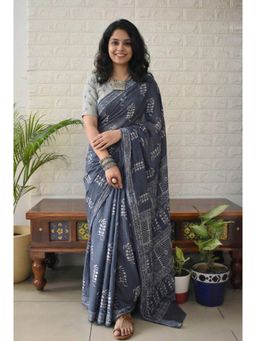 AMRUTKALA SAREES - Grey Designer Linen Silk Printed Saree with Unstitched Blouse