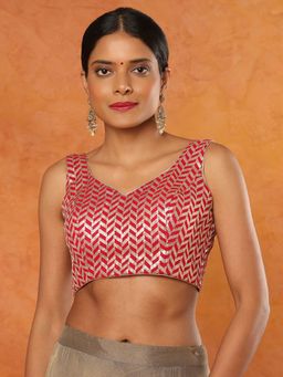 SALWAR STUDIO - Pink Sequins Embellished Sweetheart Neck Sleeveless Stitched Blouse