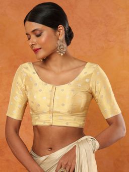 SALWAR STUDIO - Light Gold Tissue Round Neck Woven Stitched Blouse