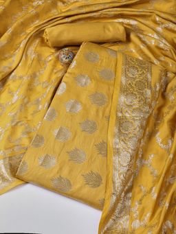 MEENA BAZAAR - Woven Mustard Unstitched Kurta with Unstitched Pant and Dupatta