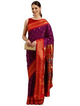 VARKALA SILK SAREES - Purple Maharani Paithani Saree with Unstitched Blouse