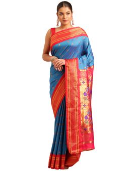 VARKALA SILK SAREES - Firozi Maharani Paithani Saree with Unstitched Blouse