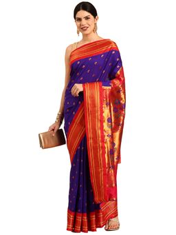 VARKALA SILK SAREES - Violet Maharani Paithani Saree with Unstitched Blouse