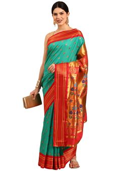 VARKALA SILK SAREES - Sea Green Maharani Paithani Saree with Unstitched Blouse