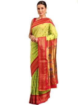 VARKALA SILK SAREES - Parrot Green Maharani Paithani Saree with Unstitched Blouse