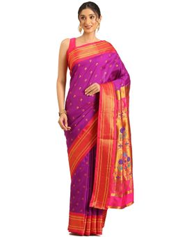 VARKALA SILK SAREES - Purple and Pink Maharani Paithani Saree with Unstitched Blouse