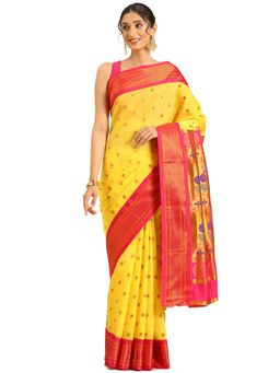 VARKALA SILK SAREES - Gold and Pink Maharani Paithani Saree with Unstitched Blouse